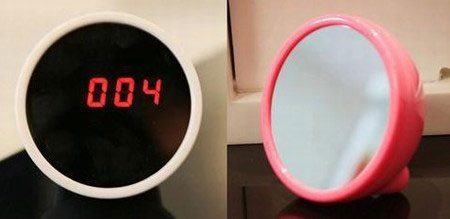 美女最爱 创意时尚LED镜子闹钟(图)