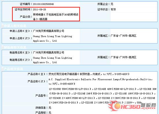 亮天照明LTS-XD2112吸顶灯具抽检不合格