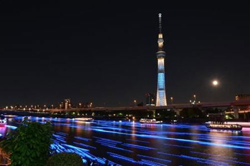 东京LED萤火虫光流与天空树交相辉映