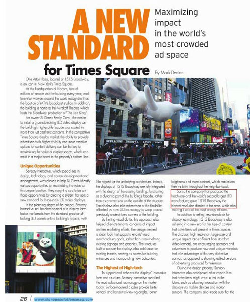 三思纽约时代广场400平方米全彩屏获美媒认可