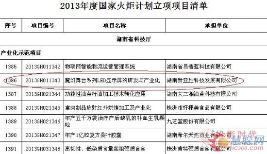 新亚胜魔幻舞台LED显示屏入选2013国家火炬计划
