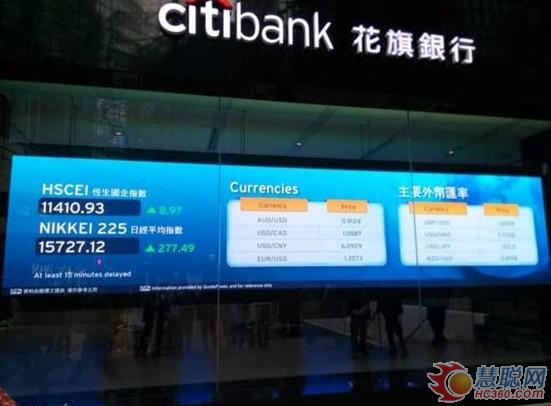 利亚德“背靠背”LED双屏进驻花旗银行香港中环