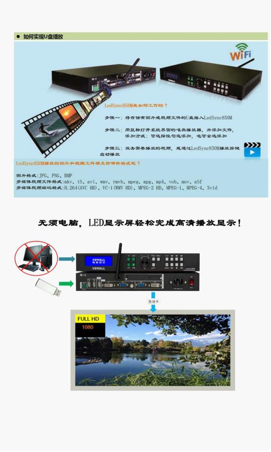 唯奥视讯Ledsync850M U盘存贮播放和WIFI实时在线点播功能运用