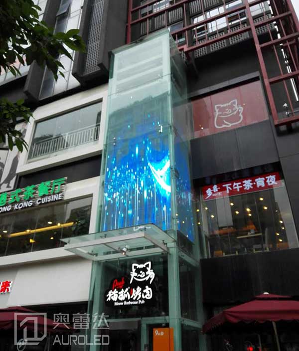 奥蕾达量身打造重庆观光电梯LED透明屏