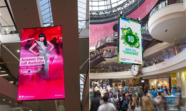 Nanolumensc创意LED悬挂海报屏闪耀查尔斯购物中心