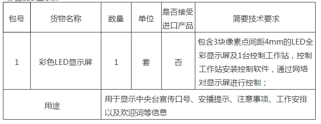 【招标采购】中央人民广播电台彩色LED显示屏项目公开招标公告