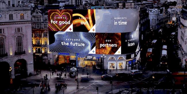 皮卡迪利广场大屏改造后:能针对行人与司机定向投放广告 皮卡迪利广场大屏改造后:能针对行人与司机定向投放广告