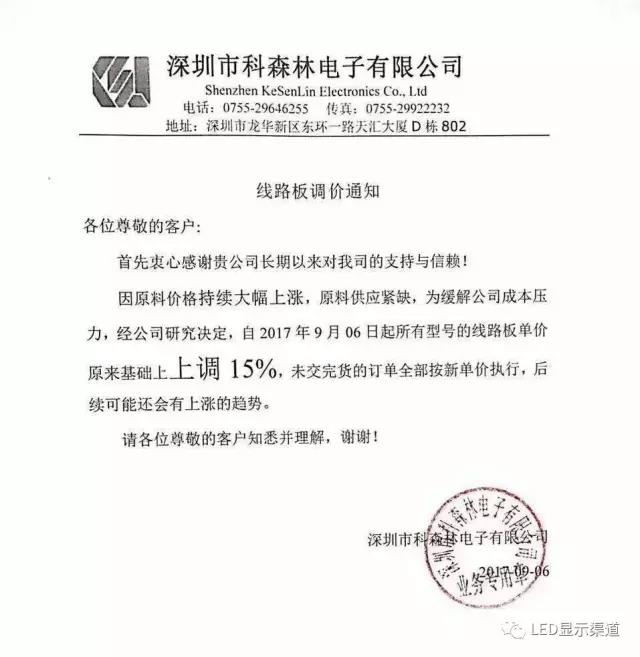 终于涨价了!上至PCB板、下至LED屏 全行业都在涨! 终于涨价了!上至PCB板、下至LED屏 全行业都在涨!