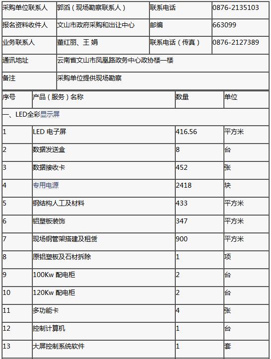 【招标采购】文山市文化广电体旅局LED显示屏及监控设备公开招标