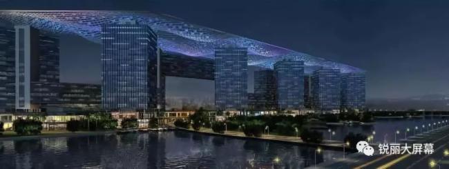 锐丽大屏幕140㎡LED大屏幕点亮世界最长城市产业长廊“拉斐尔·云廊”