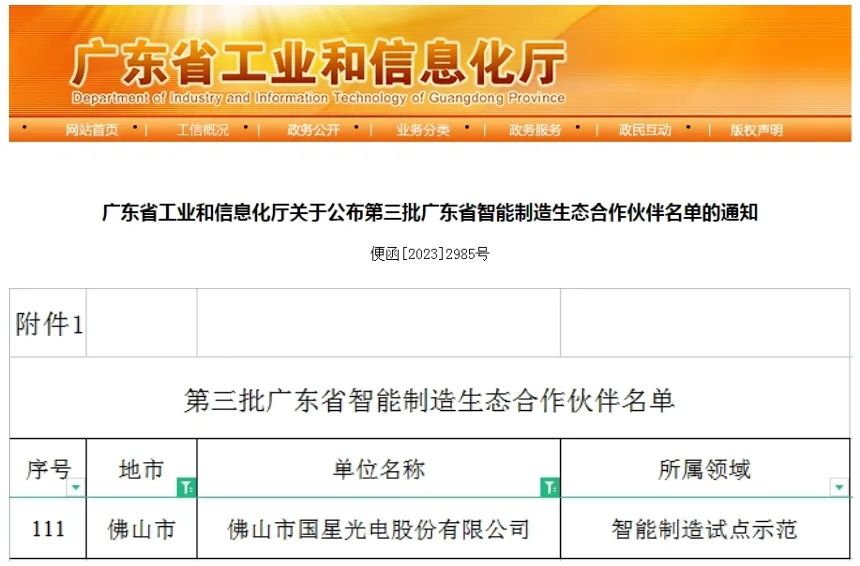 国星光电入选广东省智能制造生态合作伙伴