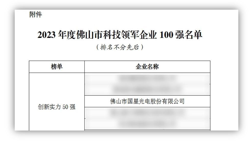 国星光电入选佛山首届科技领军企业百强名单