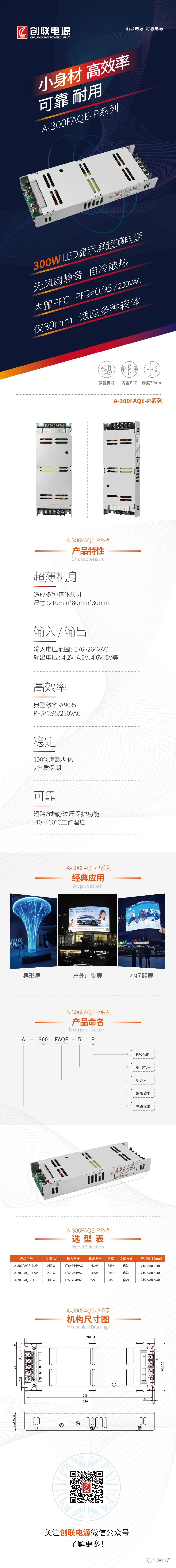 新品资讯|创联电源—显示屏超薄带PFC电源A-300FAQE-P系列全新上市