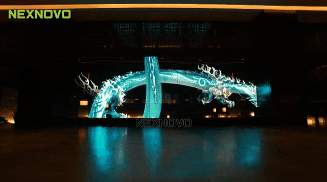 临朐华建大酒店|晶泓LED光电玻璃中庭屏风演绎现代东方美学