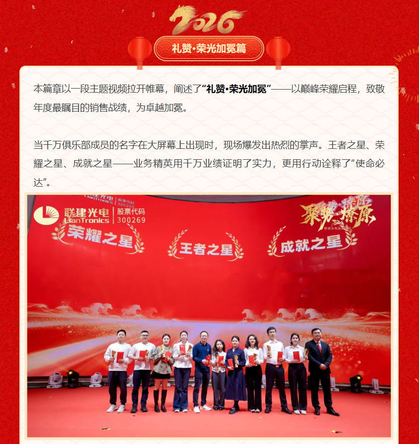 「聚势•燎原」联建光电2026迎新年会圆满落幕!